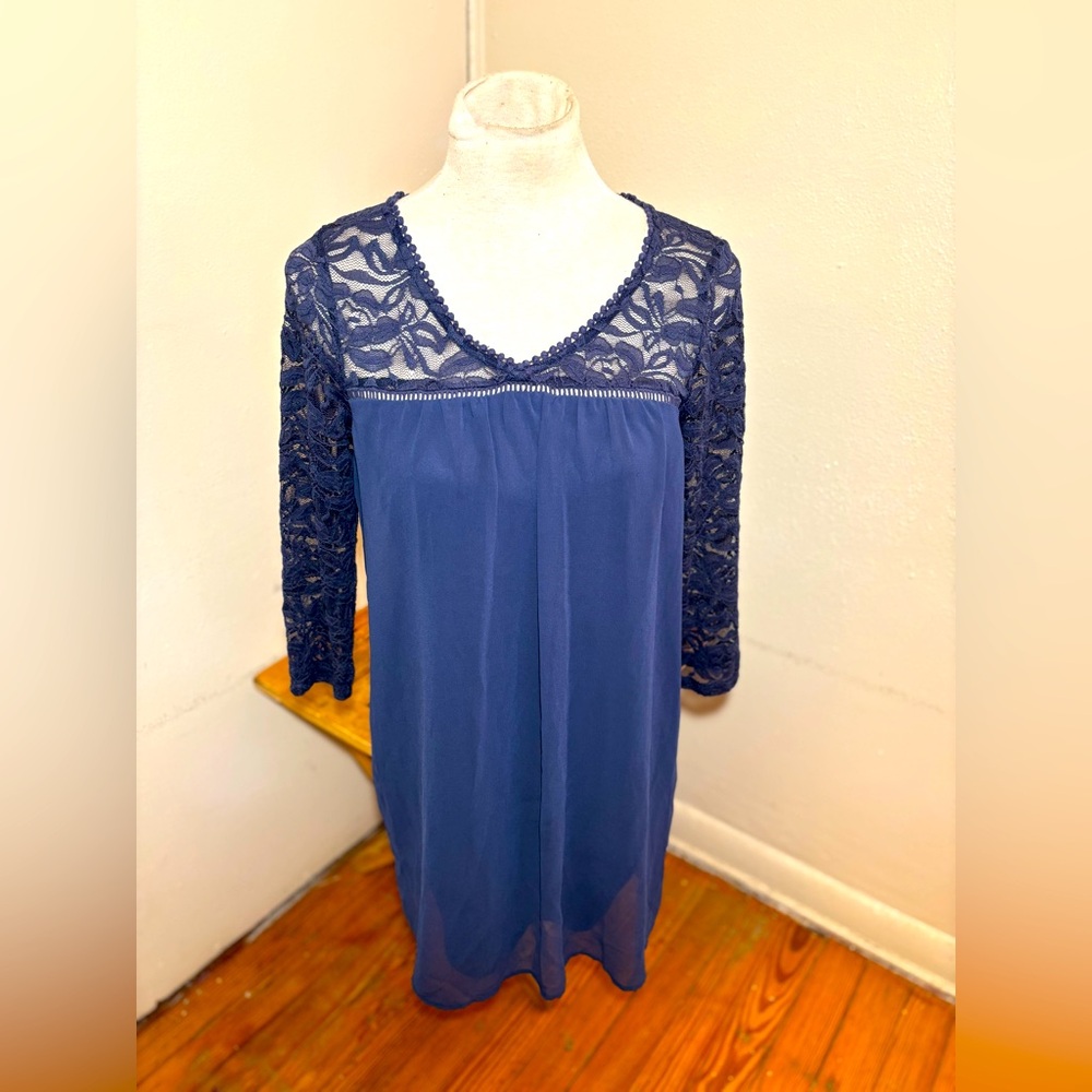 As You Wish Lace Sleeve Chiffon Dress